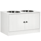 Large Elevated Dog Bowls with Storage Cabinet Containing Large 44L Capacity, Raised Dog Bowl Stand Pet Food Bowl Pet Feeding Station, White