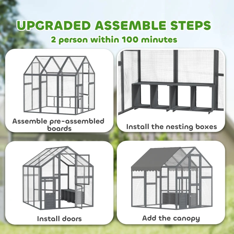 Large Wooden Chicken Run With Waterproof & Anti-UV Cover, For 6-8 Chickens, For Backyard, Farm, 5.5' X 6' X 6'Multiple Packages