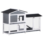 2-tier Indoor Rabbit Enclosure, Wood Hutch Backyard Small Animal House Ramp Outdoor Run Enclosed