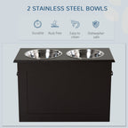Raised Pet Feeding Storage Station with 2 Stainless Steel Bowls Base for Large Dogs and Other Large Pets, Coffee