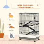 32"L 4-Level Small Animal Cage Rabbit Hutch with Universal Lockable Wheels, Slide-out Tray for Bunny, Chinchillas, Ferret, Black