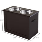 Raised Pet Feeding Storage Station with 2 Stainless Steel Bowls Base for Large Dogs and Other Large Pets, Coffee