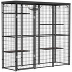 Weld Wire Catio Outdoor Indoor with Waterproof Cover, 4 Jumping Platforms, Hammock, for 1-3 Kittens, 69" x 22" x 62"