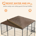 6.9 x 6.9 x 5 Outdoor Dog Kennel with Canopy Garden Playpen Fence Crate Enclosure Cage Rotating Bowl, Coffee