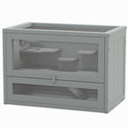 2-Level Hamster Cage with Openable Top, Door, Shelf, Ladder, Gray