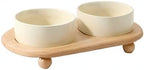 Ceramic Elevated Cat Food and Water Bowl, Kitty Bowl, Raised Cat Dish, Pet Feeder (5.1 in, 2 x Beige + Stand)