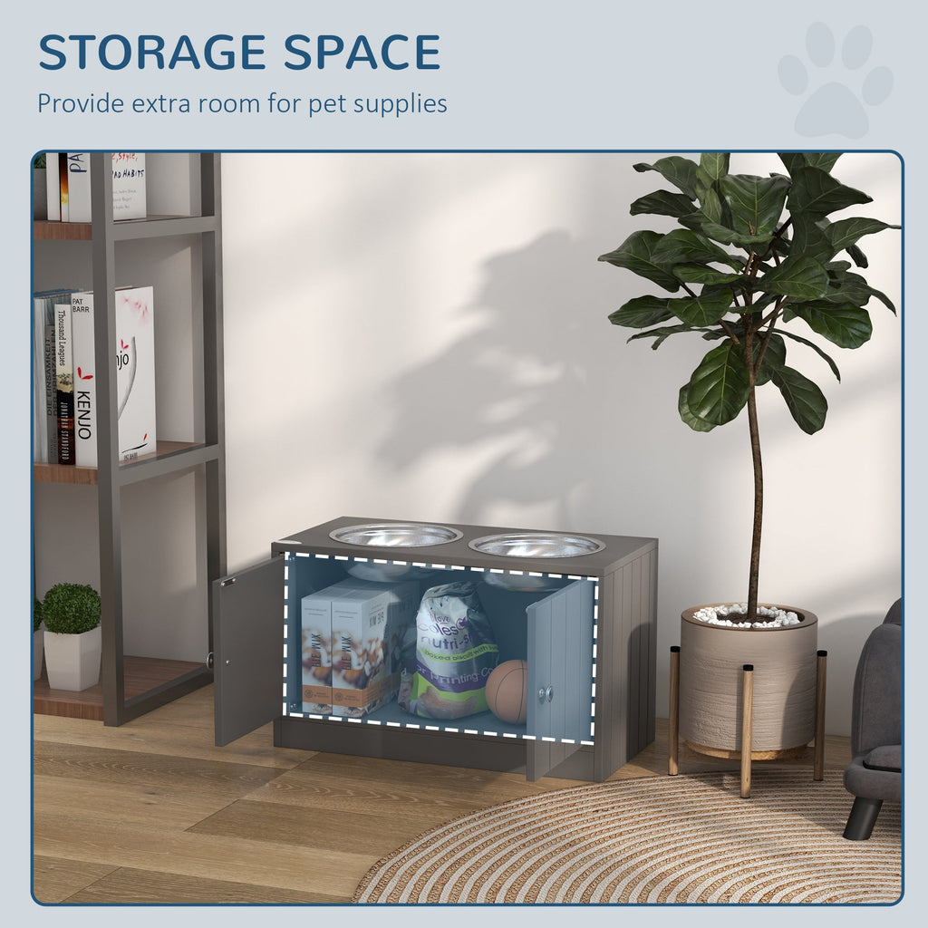 Elevated Dog Bowls with Storage Cabinet Containing Large 44L Capacity, Gray