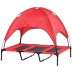 48 In X 36 In Elevated Dog Cot Cooling Pet Bed With UV Protection Canopy Shade, Portable Raised Outdoor Dog Bed, Heavy Duty Pet Hammock Bed For Medium & Large Dogs, Red