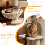 Beige 33.5inch Multi-Level Cat Tree With 2-Tier Condo, Sisal Scratching Posts & Anti-Toppling Device For Cats