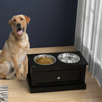 Dog Bowls With Storage Drawer, Raised Dog Bowl Stand Pet Food Bowl Dog Feeding Station, Black