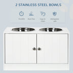 Large Elevated Dog Bowls with Storage Cabinet Containing Large 44L Capacity, Raised Dog Bowl Stand Pet Food Bowl Pet Feeding Station, White