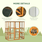 Outdoor Cat House Big Catio Wooden Feral Cat Shelter Enclosure with Large Spacious Interior, 6 High Ledges, Weather Protection Asphalt Roof, 71" L, Orange