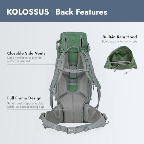 K9 Sport Sack Kolossus - XXL, Myrtle Green - The Big Dog Backpack - Ideal for Dogs 26-29” Long - Fully Adjustable Pet Carrier - Doubles as a Professional-Grade 60L Hiking Pack
