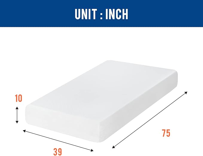 FDW | 10 Inch Twin Mattress | Medium Firm | Gel Memory Foam Mattress | White | Bed in a Box, CertiPUR-US Certified | Pressure Relief, Cooling Ventilated Foam | Washable Removable Cover