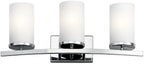 Kichler Crosby 23" Vanity Light in Chrome, 3-Light Contemporary Bathroom Light with Satin Etched Cased Opal Glass, (23" L x 8.75" H), 45497CH