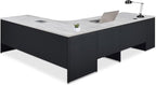 nbf signature series Carbon L Shaped Desk with 2-Drawer Pedestal Left Return Gray Wash Maple Ergonomic Computer Desk Corner Office Desk 72" Wx96 D with File Drawers