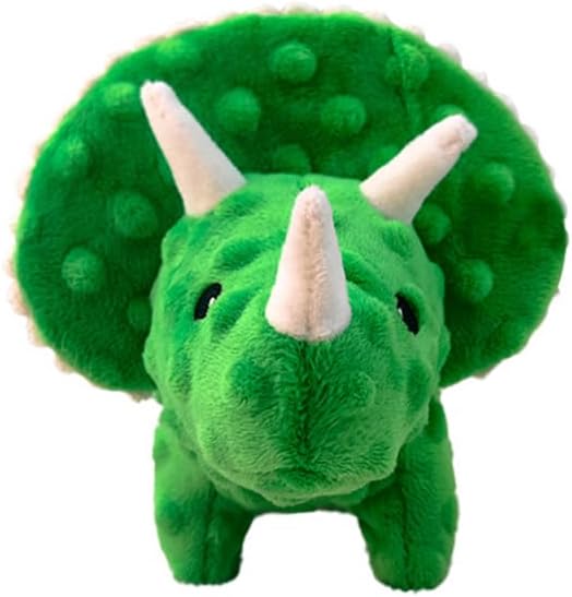 Squeaky Dog Toys Plush Dog Toy with Crinkle Paper Stuffed Durable Dog Chew Toys for Small Middle and Large Dogs Triceratops Green