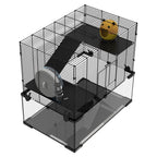 23.5" Hamster Cage, Gerbil Cage with Glass Basin for Small Hamsters, Black