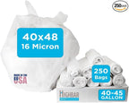 Clear Trash Bags,40-45 Gallon Trash Bags, 40" x 48", 250 Count, 16 Micron, High Density, Ideal for Janitors, Facility Managers, Industrial, Recycling