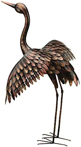 Regal Art & Gift Outdoor Garden Décor, Unique Bird Sculpture, Rustic Metal Bird Statues, Garden Ornaments, Bird Figurine for Lawn, Decorative Sculpture, Crane, Multi, Wings Down, 42" Height