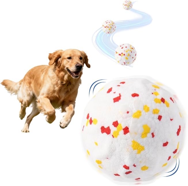 Interactive Dog Ball - Large E-TPU Automatic Vibrating Toy for Medium/Large Dogs, Motion-Activated Active Rolling Balls, Indoor/Outdoor Chew Proof Toy to Relieve Boredom & Anxiety(White,Large)