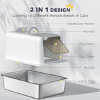 2 in 1 Stainless Steel Cat Litter Box with Removable Lid, Scoop, Filter Bags, for Small to Large Cats, White