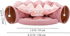 2 in 1 Cat Tunnel Bed Tube with Cushion and Plush Ball Toy Playground Crinkle Collapsible for Large Cats Kittens Kitty Puppy Small Dog Foldable Soft Pet Play Bed Indoor Outdoor- Pink Cat Tunnel Bed