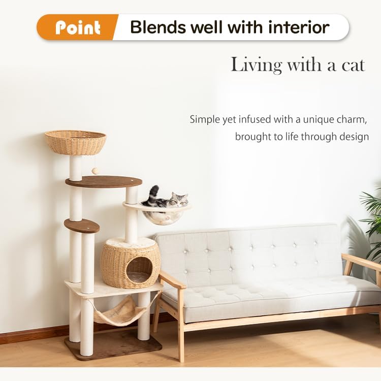 56.6in Large Wooden cat Tower for Large Multiple Cats,cat Tree with Observation Deck, Suitable for Summer and Winter 144CM (Particleboard)
