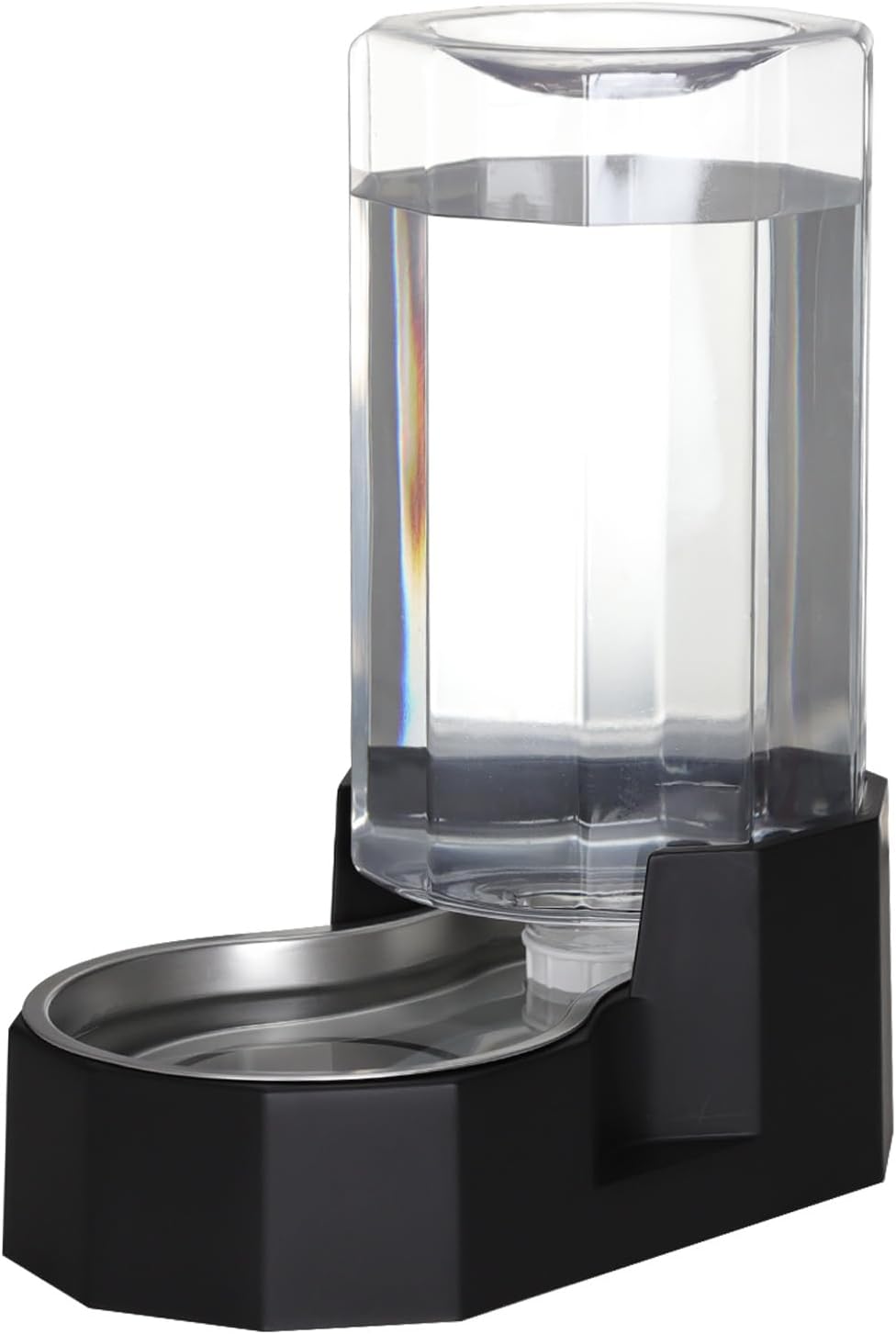 Sfozstra Large Dog Water Dispenser: 8L Automatic Black Water Feeder with Stainless Steel Bowl - Without Filter - Gravity Design for Multiple Pets Indoor/Outdoor