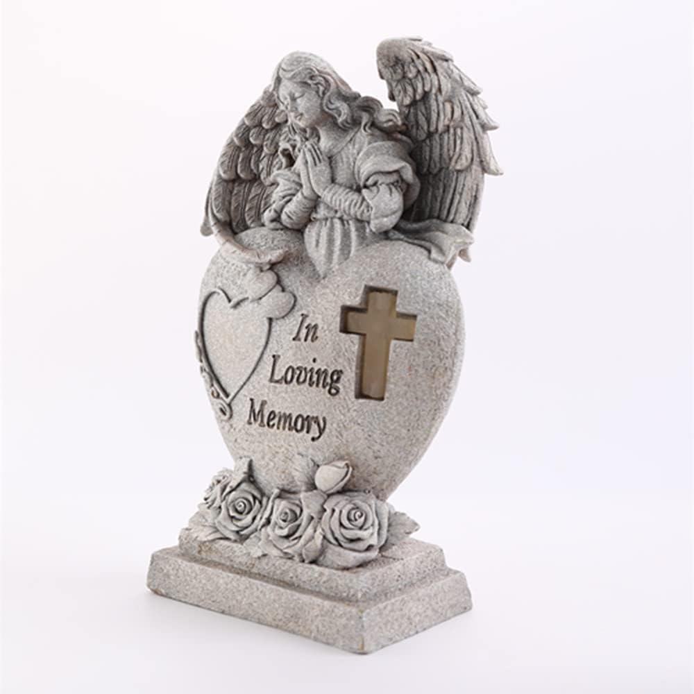 Garden Angel Statue with Cross Solar LED Light, Memorial Gifts for Loved Ones, Cemetery Grave Decorations
