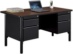 nbf signature series Stahl Double Pedestal Office Desk – Durable Cherry Laminate Computer Desk with 4 Lockable Drawers – Modern Executive Desk with File Cabinet – 60" W x 30" D Office Work Desk