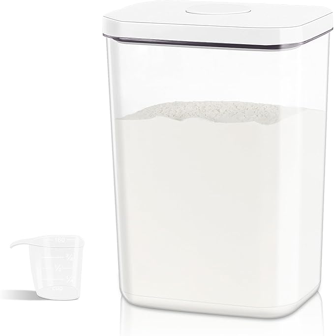 Airtight Flour Rice Storage Container with Pop-up Lid - 6 Qt | 11 Lbs Crystal-Clear Plastic Bread Container, Tall and Slim Storage Bin Fit for Kitchen Pantry Organization