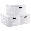 PRANDOM Collapsible Storage Box with Lid [3-Pack] Leather Fabric Foldable Storage Bin Organizer Container Basket Cube with Cover for Home Bedroom Closet Office Nursery White(22.8X15.7X11.8)