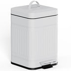 CEROELDA Small Trash Can with Lid-5L/1.3 Gal, Stainless Steel Outdoor Dog Poop Garbage Can-Farmhouse Retro Metal Waste Bin w/Step Pedal for Bathroom Bedroom Office-Soft Close-White