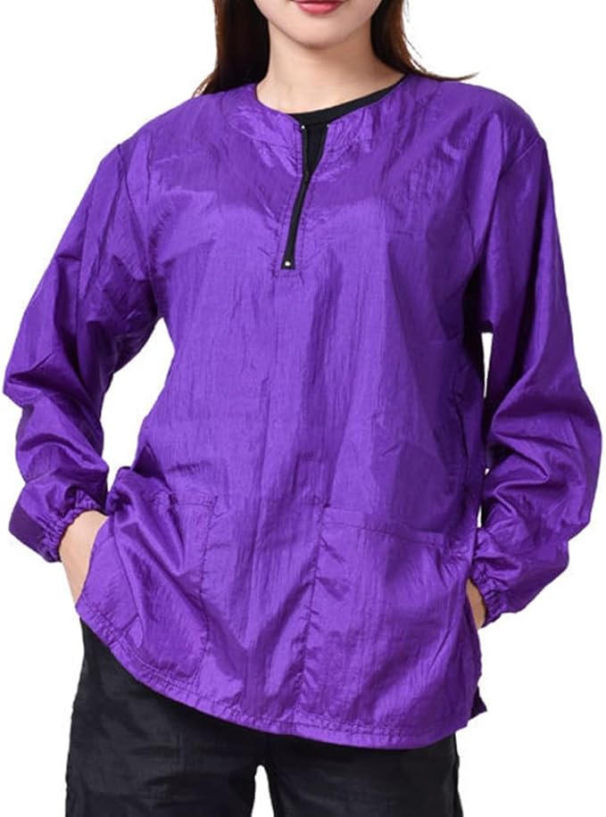 Dog Grooming Smock for Men Women, Anti-Static Smock for Pet Shop Dog Cat Grooming Bathing, Long Sleeves, Water Resistant and Hair Proof, (Solid Purple L)