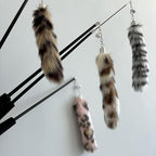 Interactive Cat Wand Toy with Cat Dancer, Retractable Feather Fox Tail Teaser for Indoor Cats, Enrichment Play Kittens to Senior Cats(Arctic White)