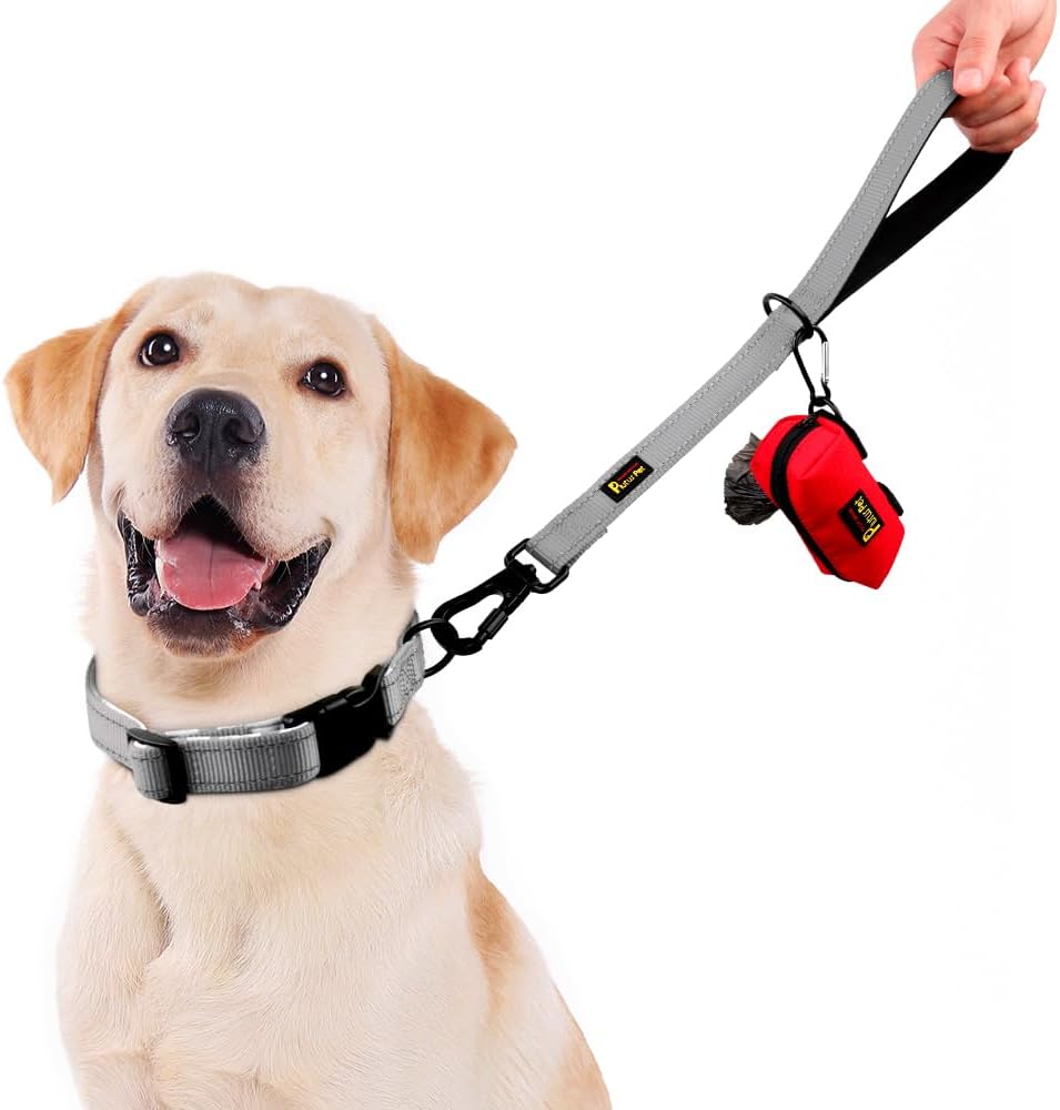 PLUTUS PET Short Training Dog Leash with Padded Handle for Medium Large Dogs,18 Inch Heavy Duty Strong Traffic Leash with Carabiner Clip for Climbing Walking or Guiding Blind(18”，Gray)