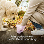Pet Genie - On-the-Go Dog Poop Bag Dispenser for Leash - Compact & Easy to Use Device for Pet Supplies with 2-Point Secure Attachment, Includes 1 Roll (15 count) of Scented Poop Bags, (Lavender Scent)