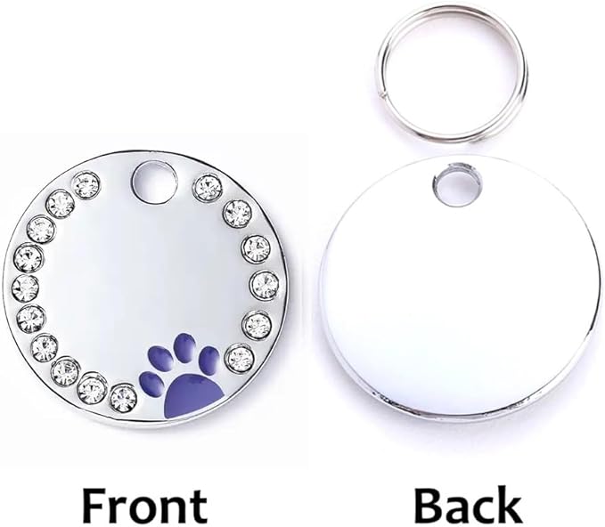 Personalized Dog/Cat Cute Paw Pet ID Tag with Unique Laser Engraving Name and Phone Number for Pet Collar or Key Chain (Purple)