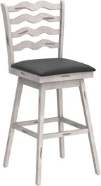 COSTWAY Bar Stools Set of 4, 29” 360° Swivel Bar Height Chairs with Rubber Wood Frame, Cushioned Seat, Ergonomic Backrest & Footrest, Wooden Upholstered Barstools for Kitchen Island (4, 29”)