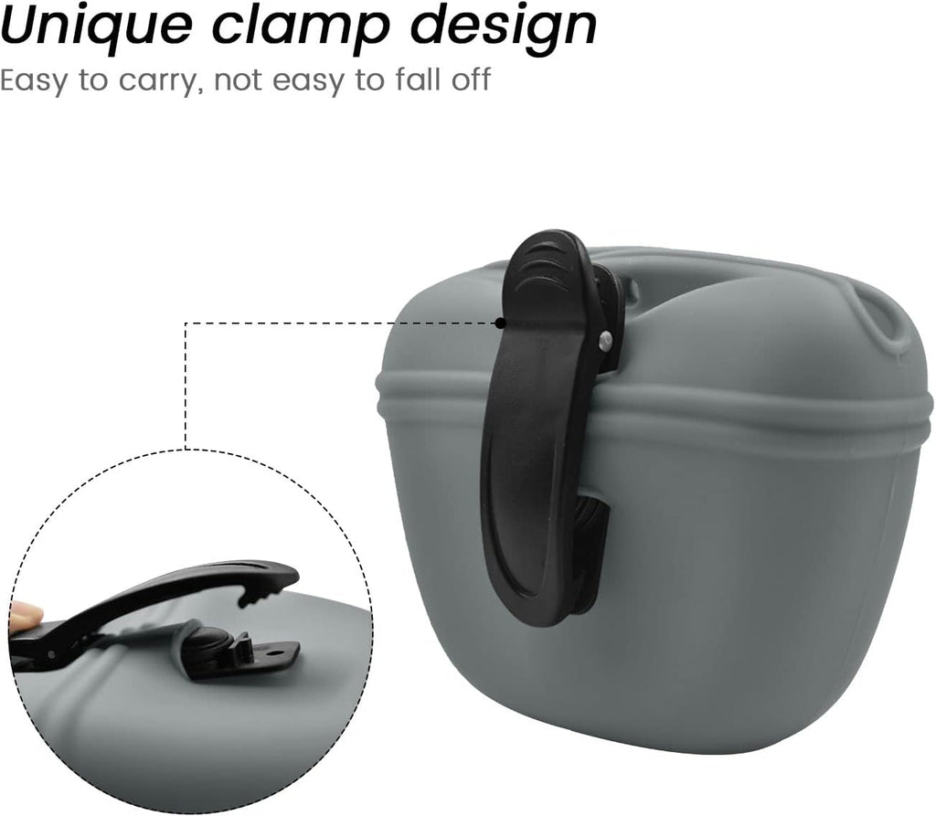 AUDWUD Silicone Dog Treat Pouch,with Dog Training Clicker,Clip on Portable Training Container,Convenient Magnetic Buckle Closing and Waist Clip