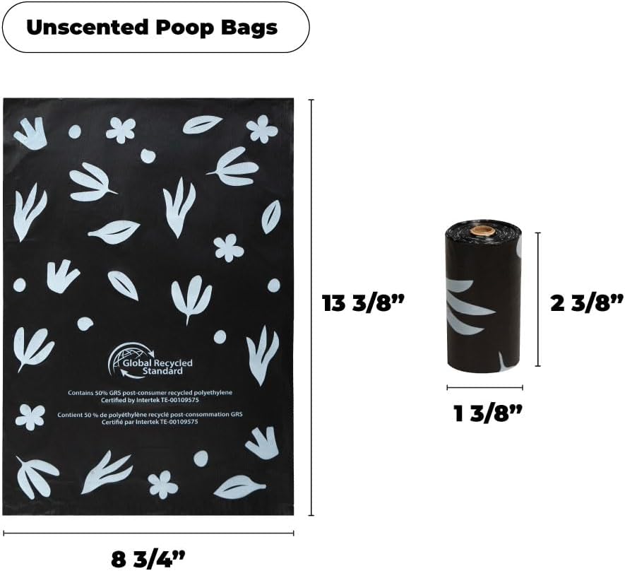 Best Pet Supplies Poop Bags for Dogs, 50% Post-Consumer Recycled Content dog waste bags on rolls, fits all poop bag holders for leashes - Black, 150 Count, Unscented