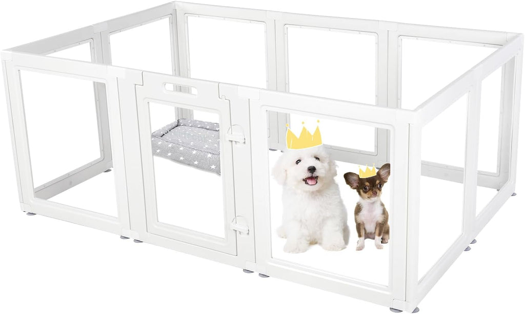 Clear Acrylic Plastic Dog Playpen - Clear Dog Play Pen - Easy Assemble Acrylic Dog Playpen - Puppy Playpen, Cat Playpen, Small Animal Playpen, Dog Play Pen Indoors (White, 23.6“ H, 10PCS)