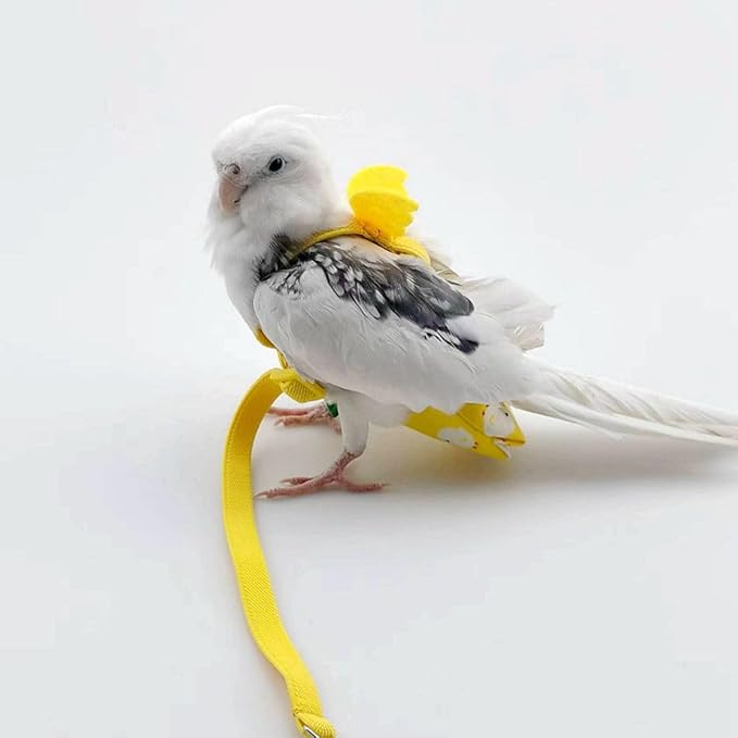 Adjustable Bird Diaper Harness Flight Suit Clothes with 80 Inch Flying Leash Rope for Parrots Conure Cockatiel (Yellow,XS)