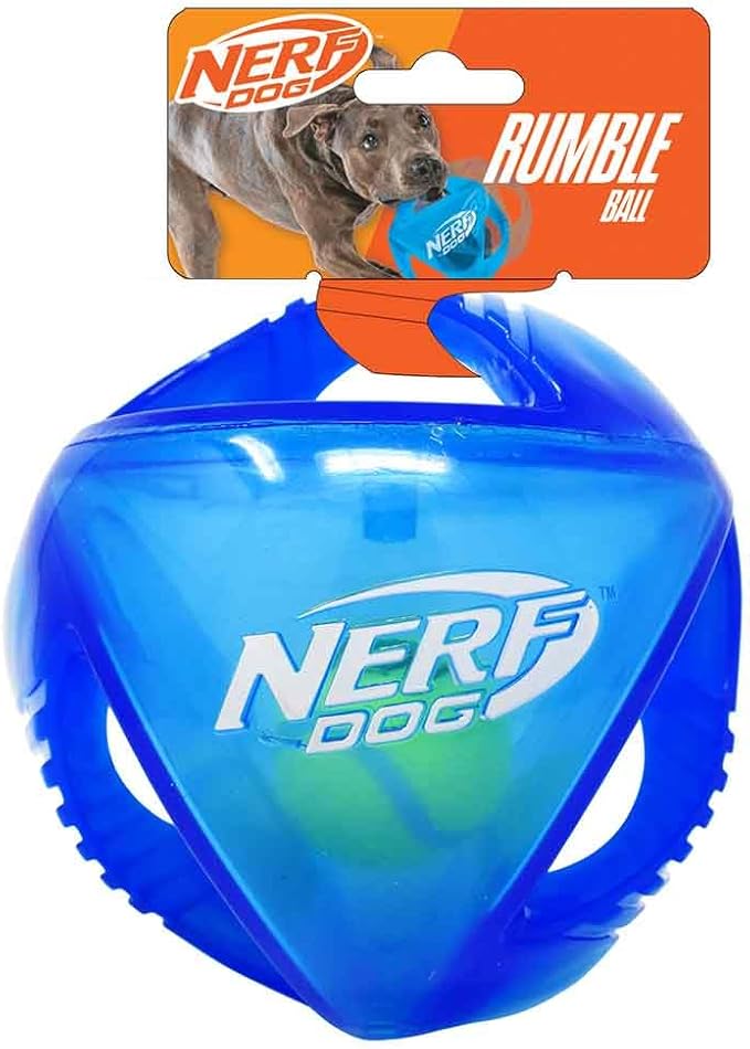 Nerf Dog 5.5in Translucent TPR Rumble Ball with Tri-Twist Handles -Blue
