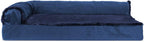 Furhaven Cooling Gel Dog Bed for Medium/Small Dogs w/ Removable Bolsters & Washable Cover, For Dogs Up to 35 lbs - Plush & Velvet L Shaped Chaise - Deep Sapphire, Medium