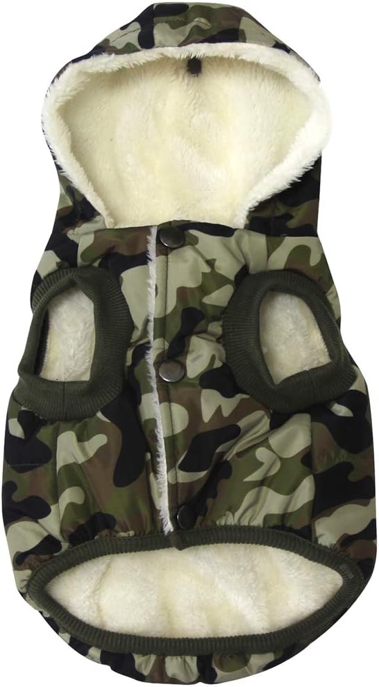 Fleece Lining Extra Warm Dog Hoodie in Winter,Small Dog Jacket Puppy Coats with Hooded,Green Camo XS