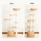 Wooden Cat Tower for Large Cats 63’‘, Modern Multi-Level Condo with Natural Wood, Indoor Cat Furniture for Medium and Big Pets (White 81007s)