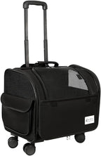 Dog Travel Bag with Removable Rolling Wheels, Airline Approved Pet Carrier, Foldable Cat Bag with Breathable Mesh, Pet Stroller(Black)