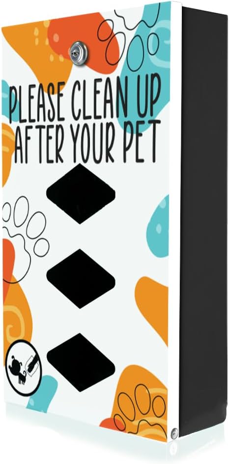 DISPENSE-ART™ collection "Abstract Paw" - Custom UV printed design on rust-proof aluminum starter dog waste station/roll bag system - Includes 400 dog waste bags & 10x12 Sign